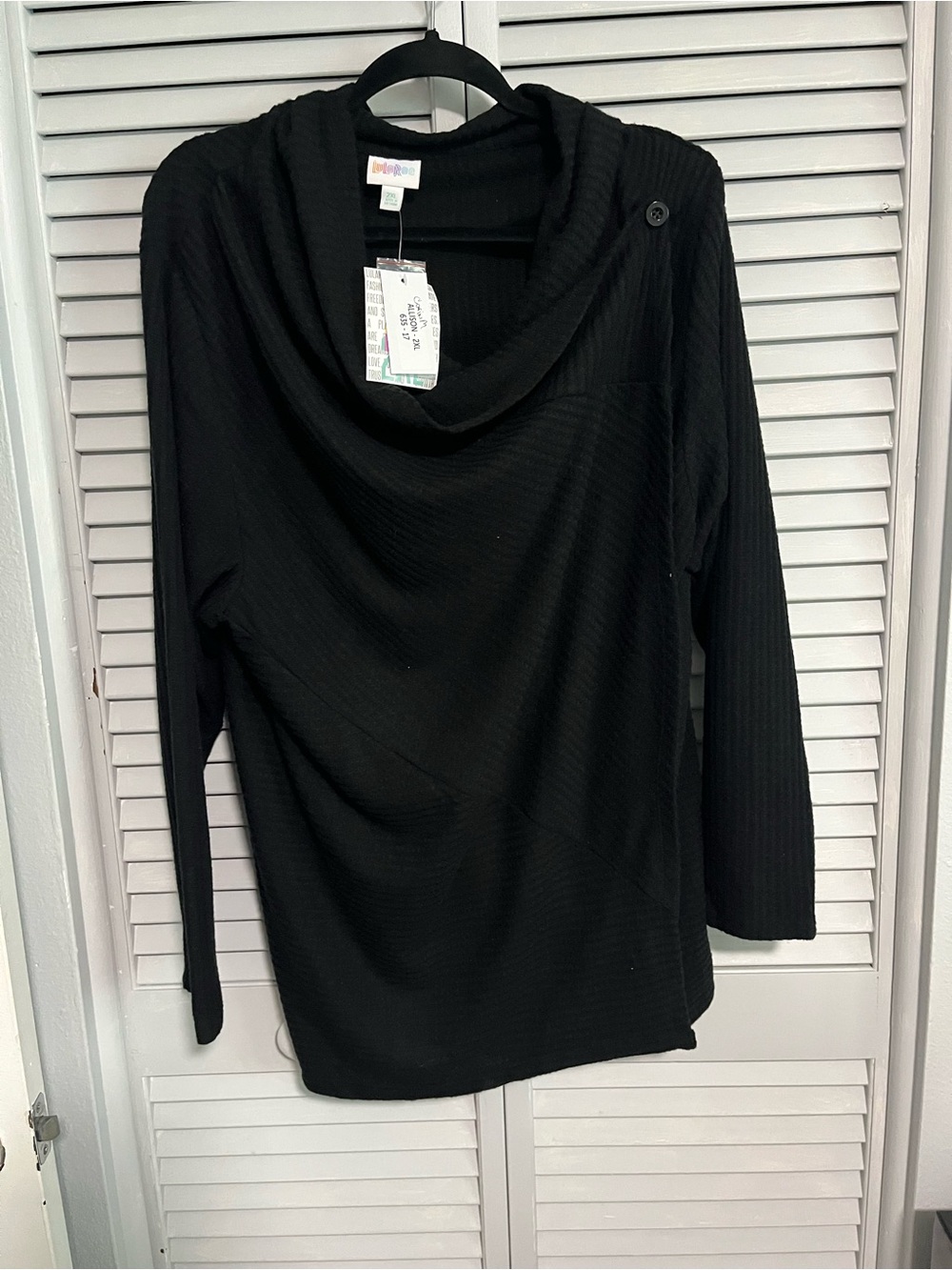 LuLaRoe Black Waterfall Sweater with Button Accent
